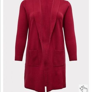RED WINE SHAWL COLLAR OPEN FRONT CARDIGAN COAT
